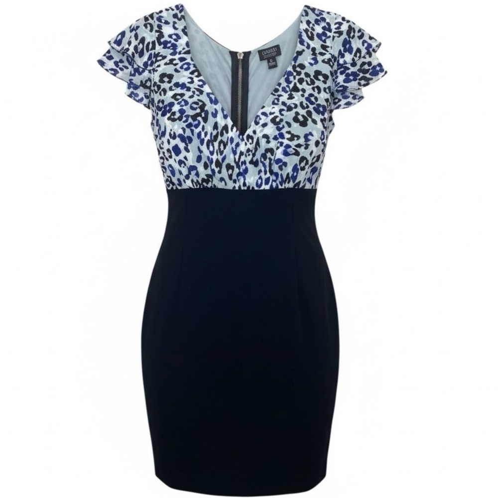 Nicole by Nicole Miller Blue Leopard Mini Dress with Flutter Cap Sleeves Size 8